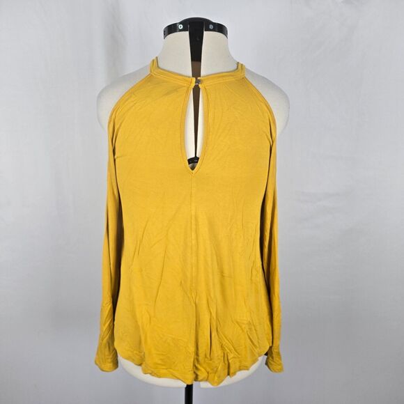 Forever 21 Blouse Women's 0X Yellow Long Sleeve Cold Shoulder Key Hole Back - Picture 6 of 16